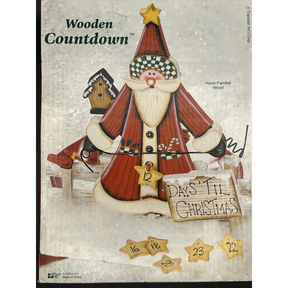 Wooden Santa Countdown to Christmas Days Til Christmas Decor‎ in Box 8.25"